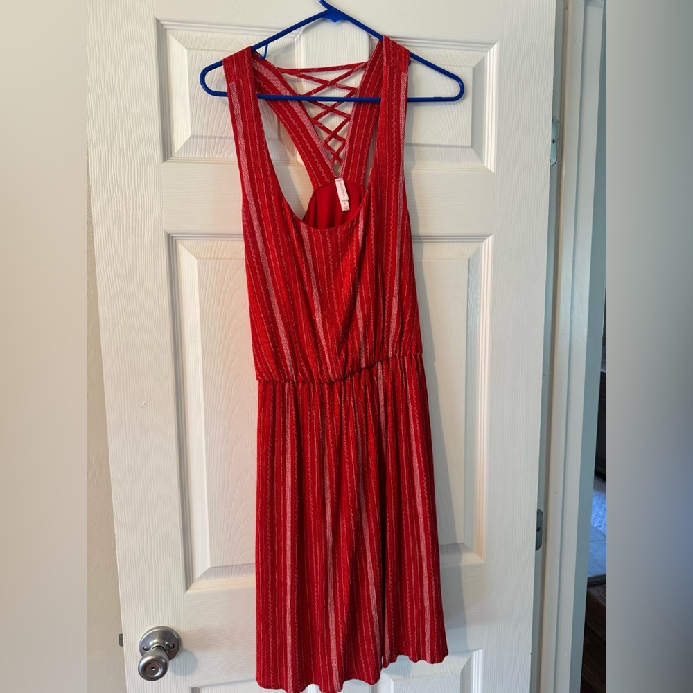 Red Sleeveless Dress with Crisscross Back